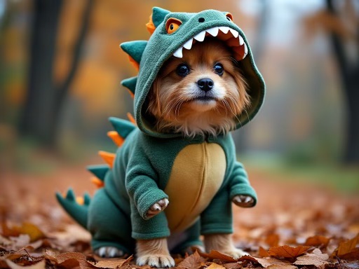 A dinosaur dog costume. Turn your dog into a prehistoric creature, like a triceratops or T-Rex!